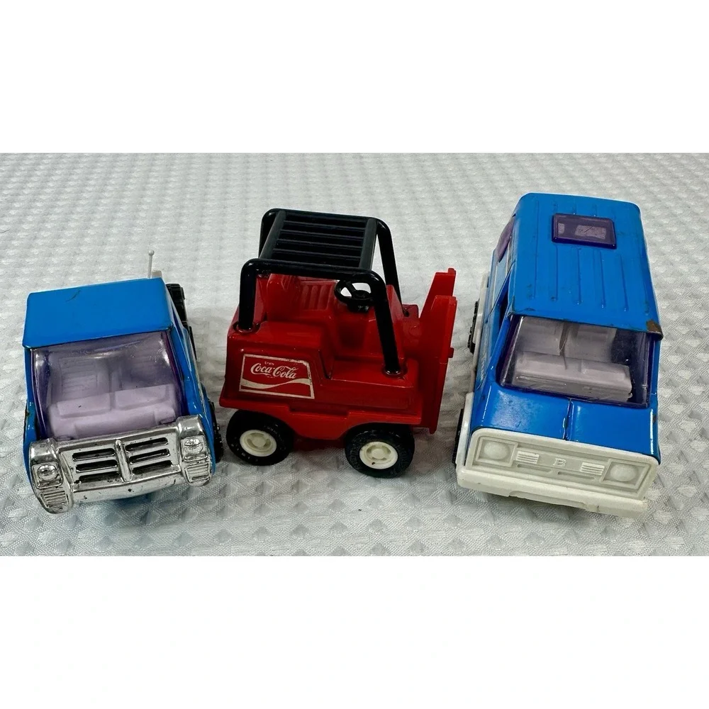 Vintage 1958 Buddy L Japan Diecast Goodyear Truck, Van & Coca-Cola Forklift 3Lot